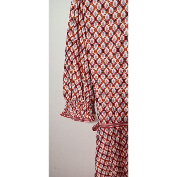 $98 Max Studio Women's L Large Faux Wrap Dress Red Cream Sleeves Knee Length NWT - Picture 4 of 7